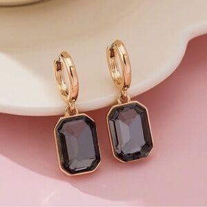 Gold and Smoky Gray Black Drop Earrings